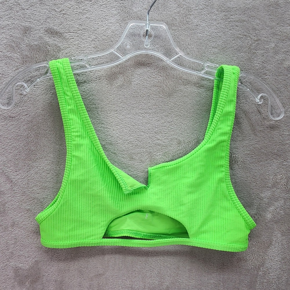 Frankies Bikinis Medium Green Ribbed Cutout Pullover Wide‎ Strap Swim Bikini Top